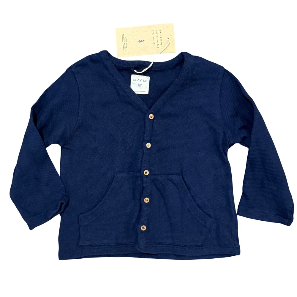 Play Up Boys Navy Blue Organic Cotton Knit Button Front Cardigan Sweater 18M NWT